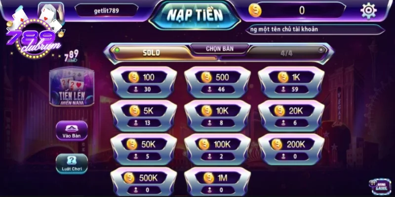 789Club cung cấp nhiều mức cược tại game Tiến lên miền Nam